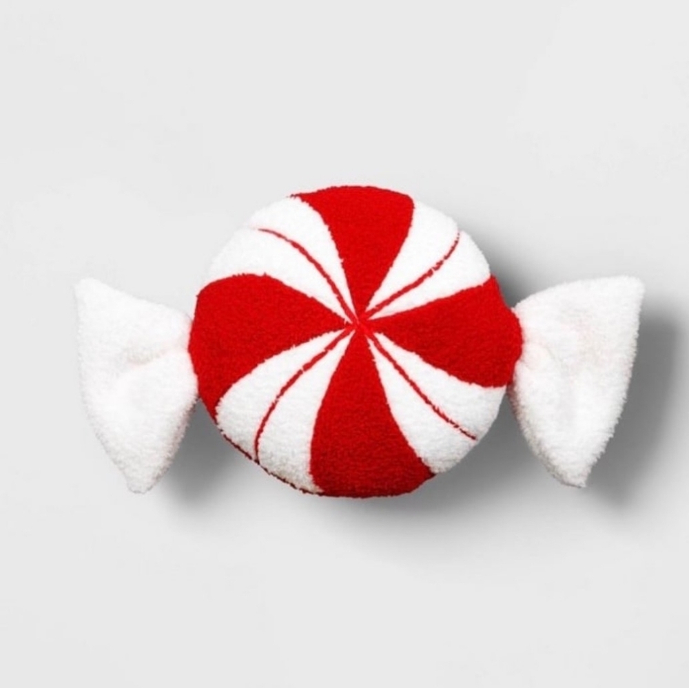 1 (One)Wondershop  Festive Red and White Peppermint Decorative  Candy  Pillows.